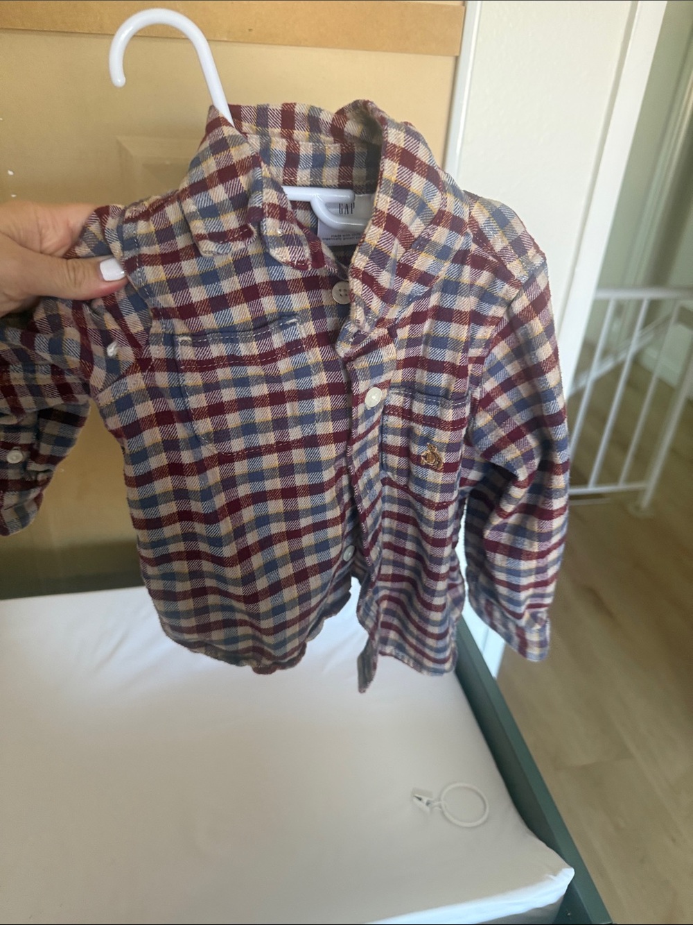 GAP Plaid Button-Down Shirt in Burgundy, Blue & Cream